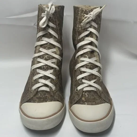 Coach Bonney Shearling Women’s Hi Top Sneakers-Metallic Rose Gold/Silver Sz 6.5 - Picture 3 of 11